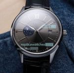 Copy IWC Portofino Grey Dial Silver Bezel Black Leather Strap Men's Watch